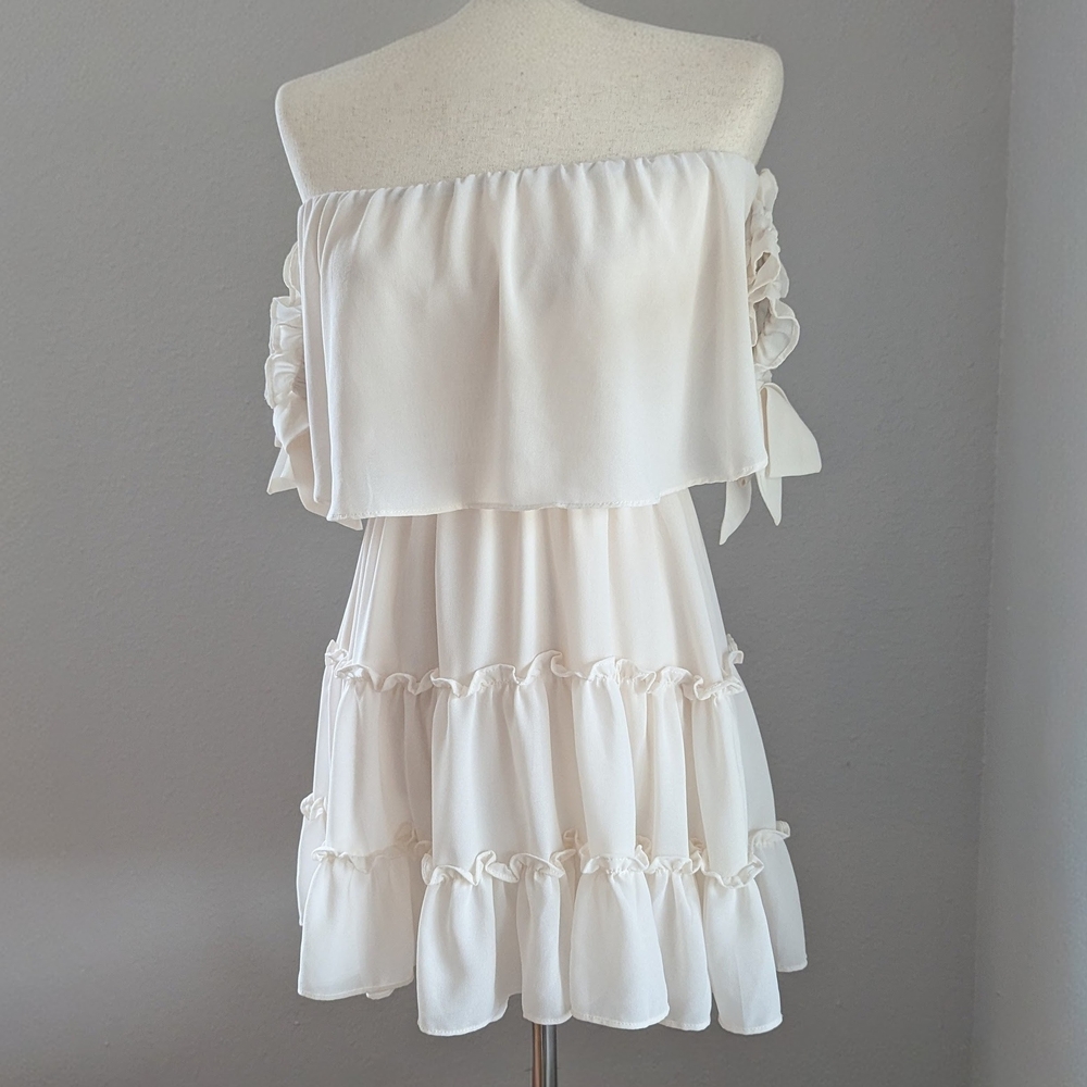 Mable By Anthropologie Cream Ruffle Tiered Mini Dress Romantic Preppy - Picture 2 of 12